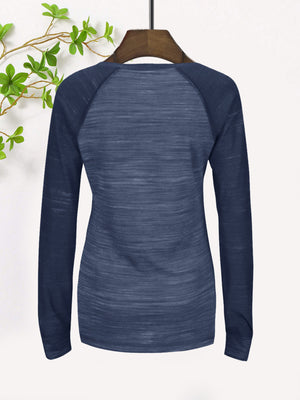 Majestic Lead Play Long Sleeve Split Neck Tee Shirt For Ladies-Dark Blue Melange-SP3106