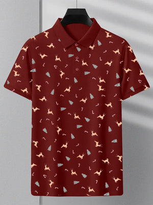 NXT Summer Single Jersey Polo Shirt For Men-Red with Allover Print-SP1625/RT2386