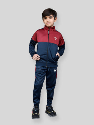 Louis Vicaci Lightning Flash Training Tracksuit For Kids-Dark Navy & Maroon-RT1175