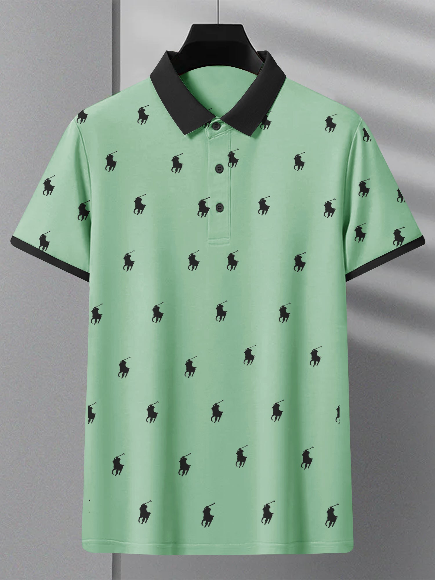 PRL Summer Polo Shirt For Men-Light Green with Allover Print-SP1444/RT2335