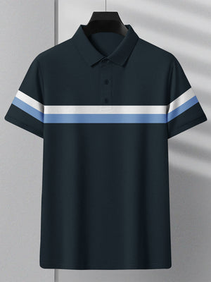 NXT Summer Polo Shirt For Men-Dark Navy With White & Sky Stripe-SP1450/RT2338