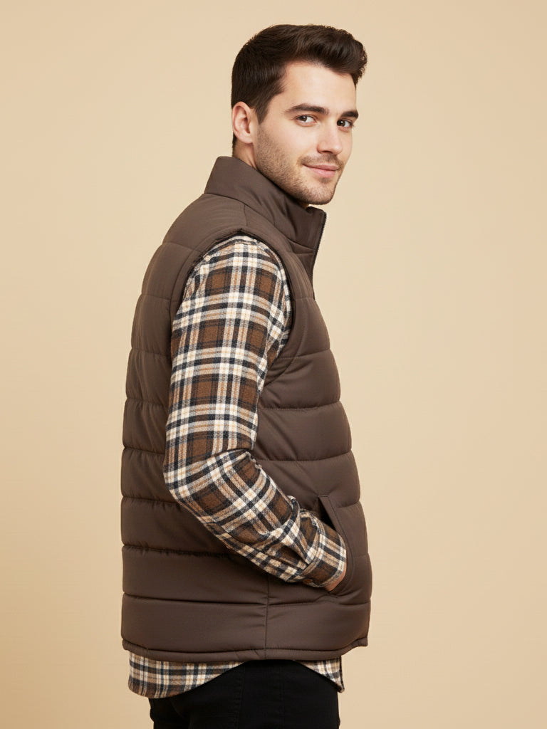 Payper Puffer Sleeveless Zipper Mockneck Jacket For Men-Chocolate-PH24