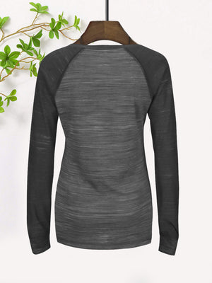 Majestic Lead Play Long Sleeve Split Neck Tee Shirt For Ladies-Dark Grey Melange-SP3112