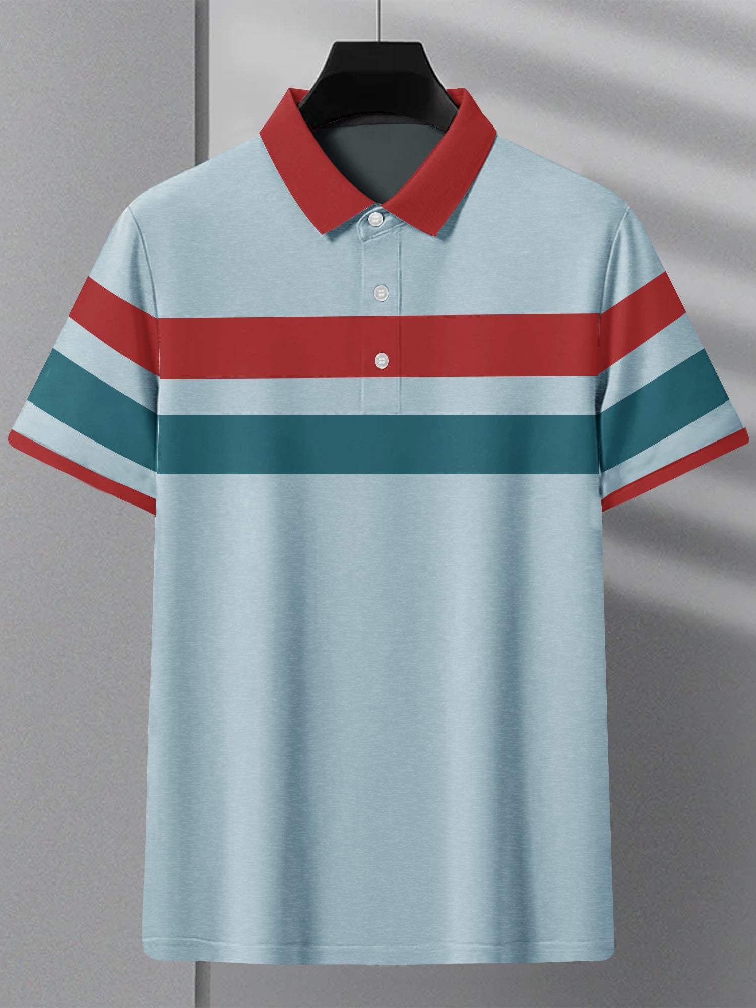 NXT Summer Polo Shirt For Men-Blue Melange with Red & Persian Blue Stripe-SP1451/RT2339