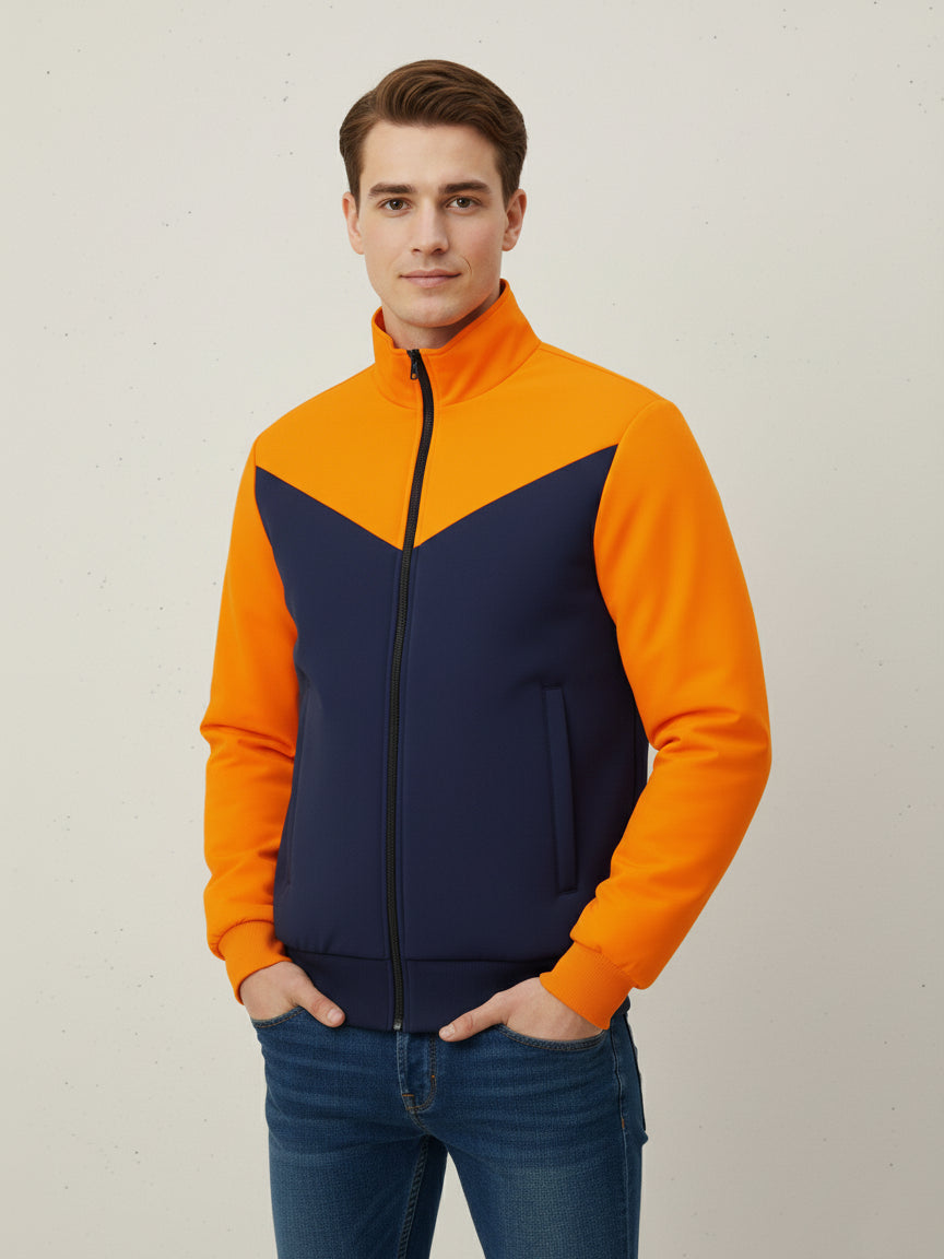 Payper Puffer Zipper Mockneck Jacket For Men-Orange & Dark Navy-PH27