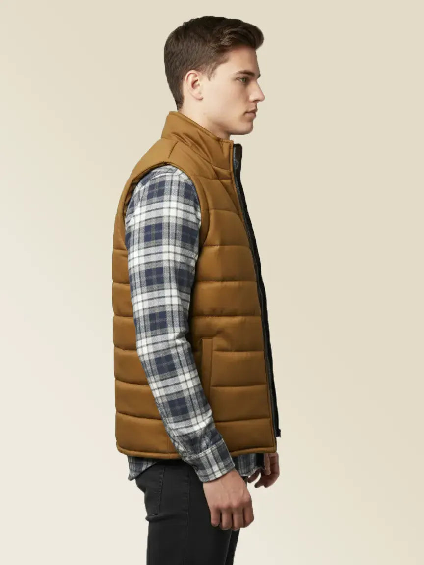Payper Puffer Sleeveless Zipper Mockneck Jacket For Men-Brown-PH19