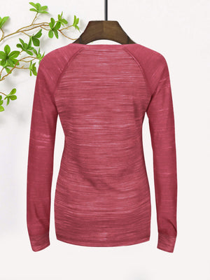 Majestic Lead Play Long Sleeve Split Neck Tee Shirt For Ladies-Red Melange-SP1996