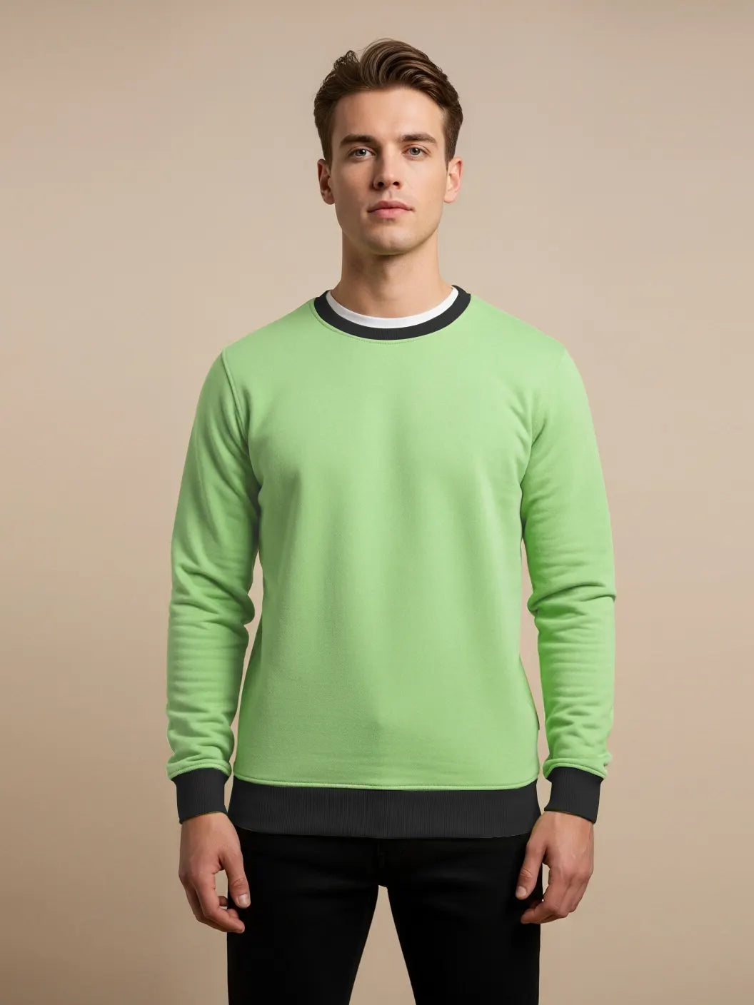 GA Crew Neck Fleece Sweatshirt For Men-Light Lime Green-NKS02