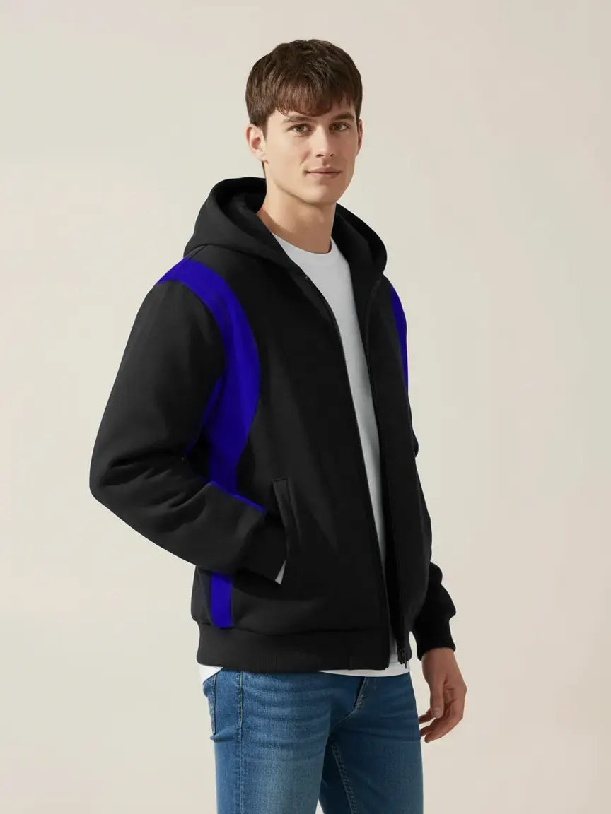 Louis Vicaci Zipper Puffer Jacket For Men-Black With Royal Blue-PH12