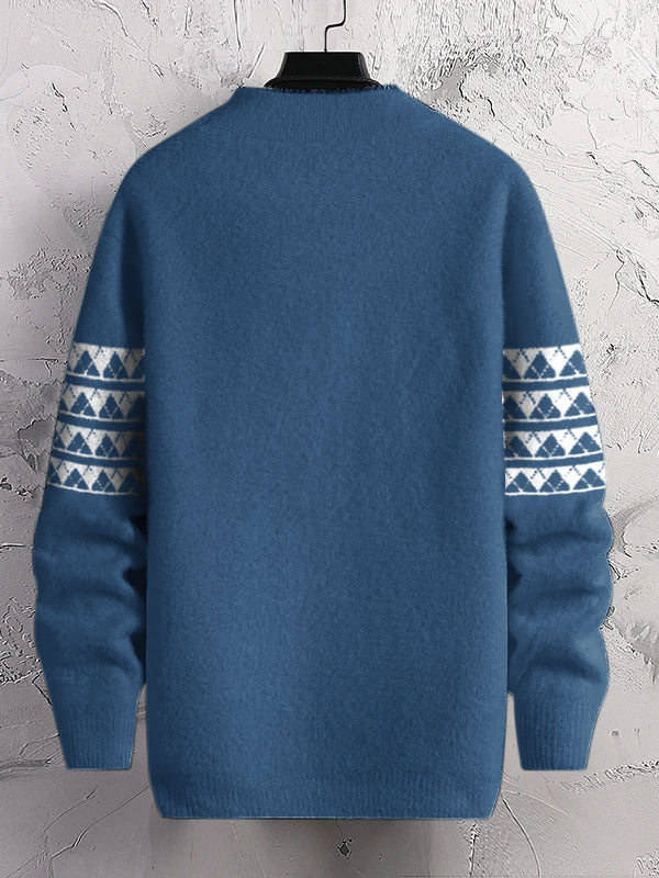 Louis Vicaci Turtle Neck Rabbit Wool Sweatshirt-Blue with Print-BE450/BR1212