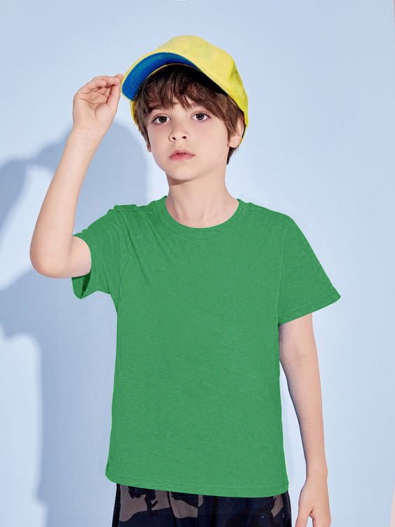 L.A.T Crew Neck Single Jersey Tee Shirt For Kids-Green Melange-SP2089