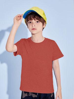 L.A.T Crew Neck Single Jersey Tee Shirt For Kids-Red Melange-SP2204