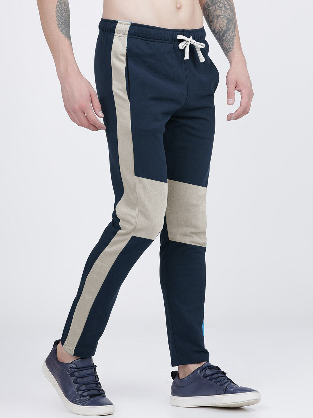 Summer Single Jersey Slim Fit Trouser For Men-Navy With Skin Pannel-SP122