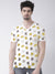 M-17 Single Jersey V Neck Tee Shirt For Men-White with Allover Print-SP1929