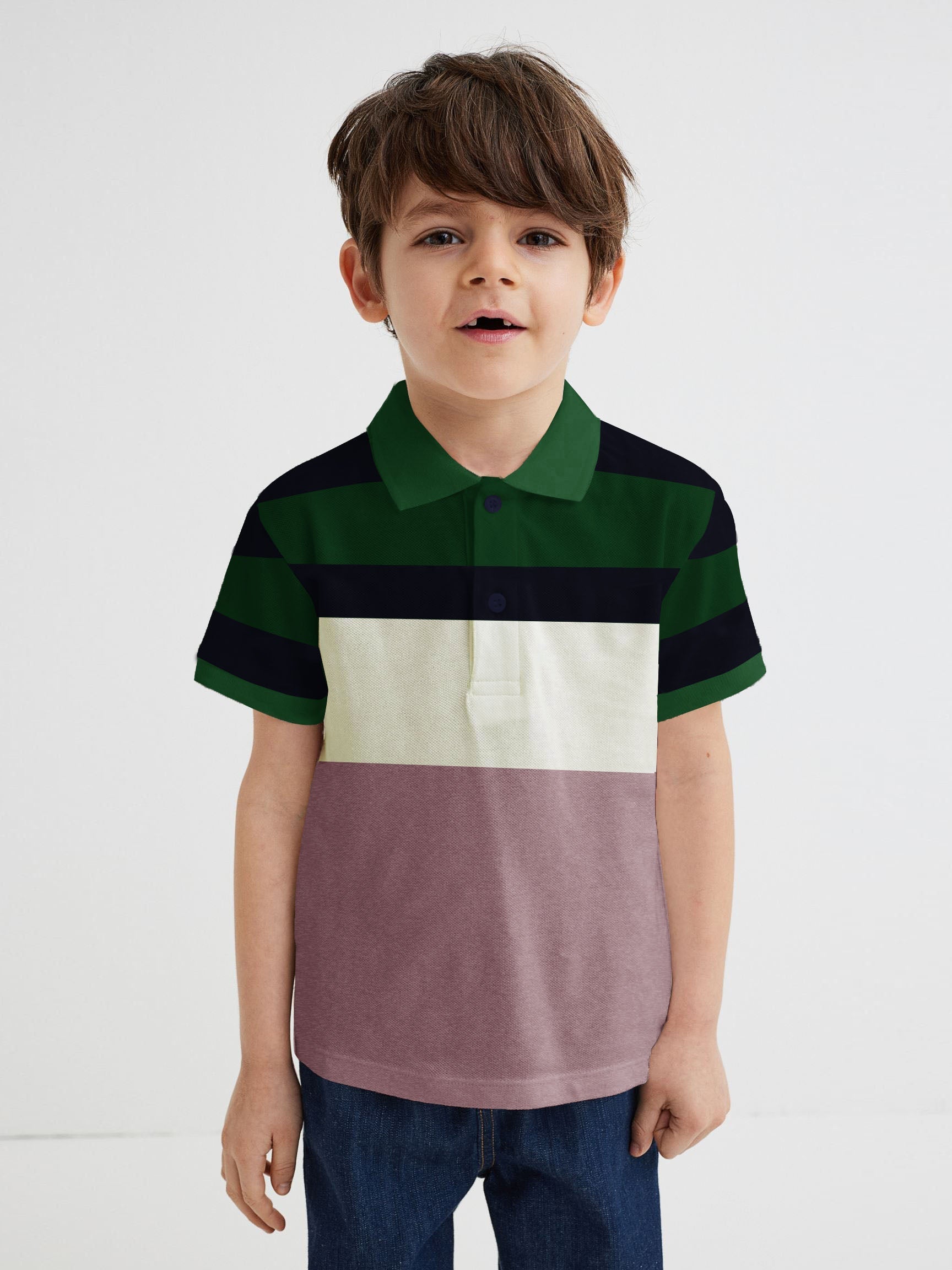 HB Summer P.Q Polo Shirt For Kids-Light Purple Melange With Multi Panel-RT237