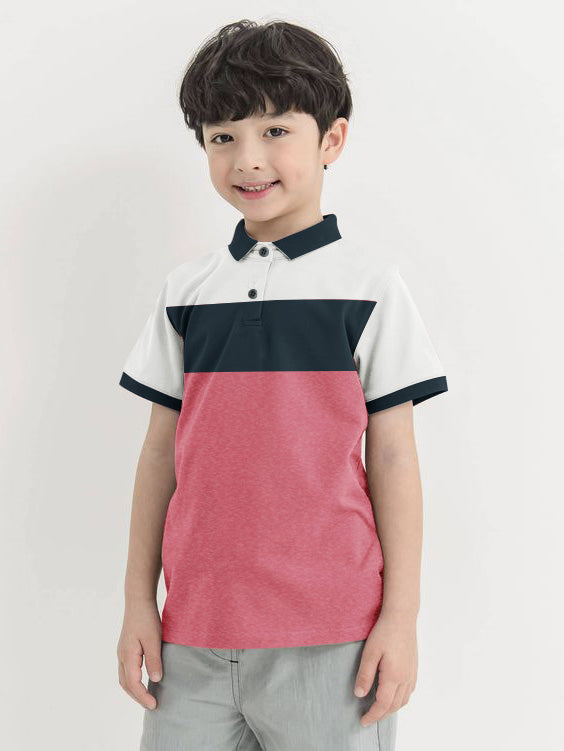 NXT Half Sleeve P.Q Polo Shirt For Kids-Pink Melange with White & Navy-SP1678