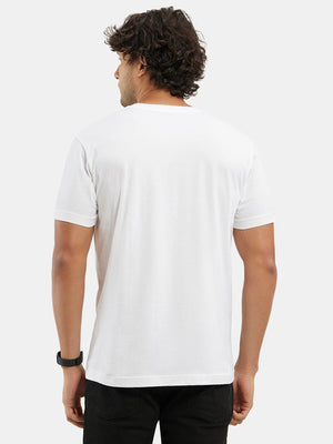 ILKB Viscose V Neck Tee Shirt For Men-White with Print-SP2349