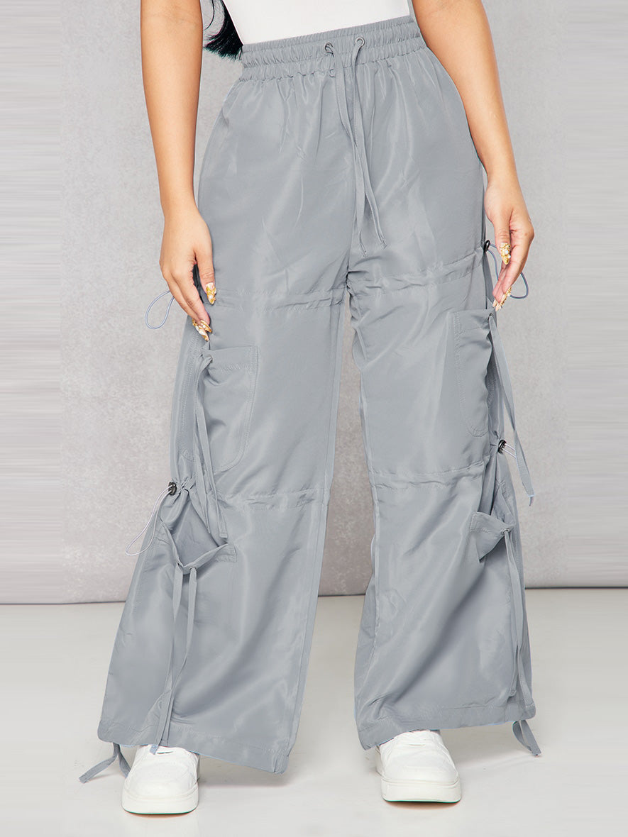 PLT Petite Toggle Detail Parachute Trouser For Ladies-Grey-SP3337