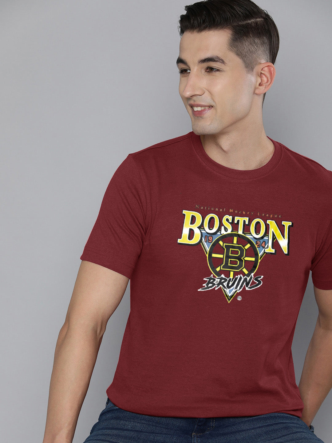 47 Single Jersey Crew Neck Tee Shirt For Men-Maroon with Print-SP1658/RT2397
