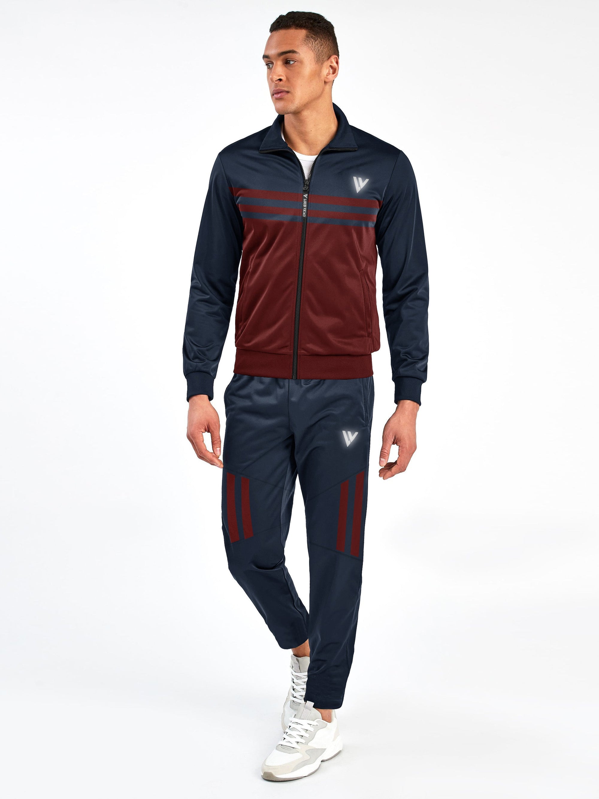 Louis Vicaci Lightning Flash Training Tracksuit For Men-Navy & Maroon-RT1144