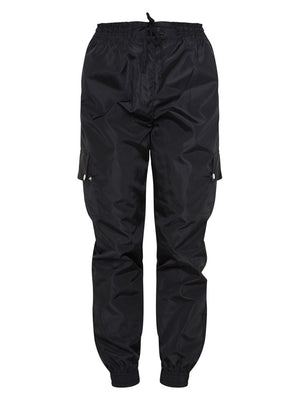 Cuffed Hem Shell Side Pockets Jogger Trouser For Ladies-Black-SP3339