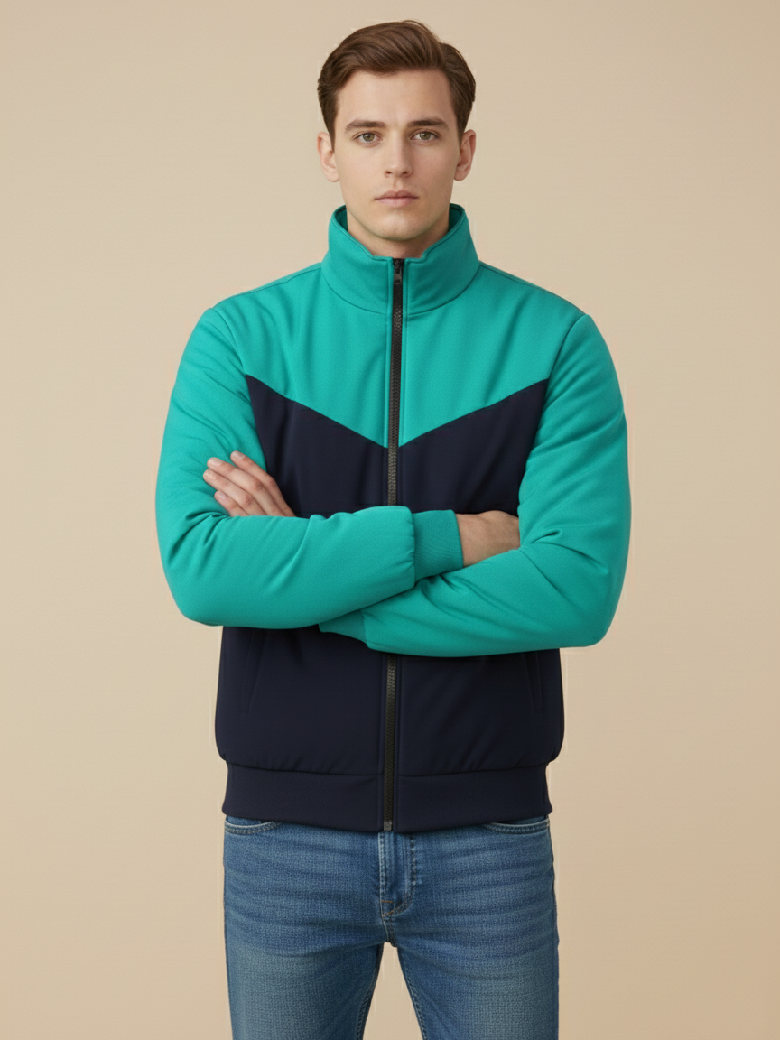 Payper Winter Zipper Mockneck Jacket For Men-Cyan Green & Dark Navy-PHPH33