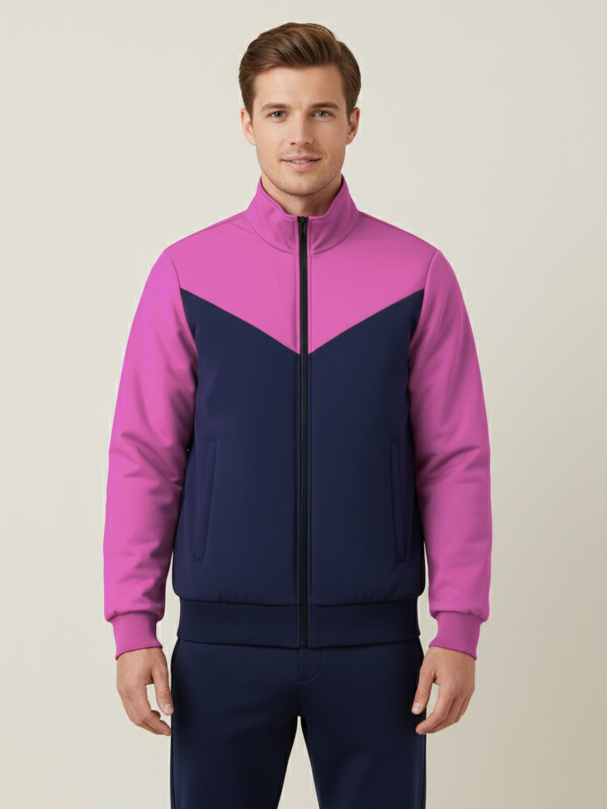 Payper Puffer Zipper Mockneck Jacket For Men-Pink & Dark Navy-PH28