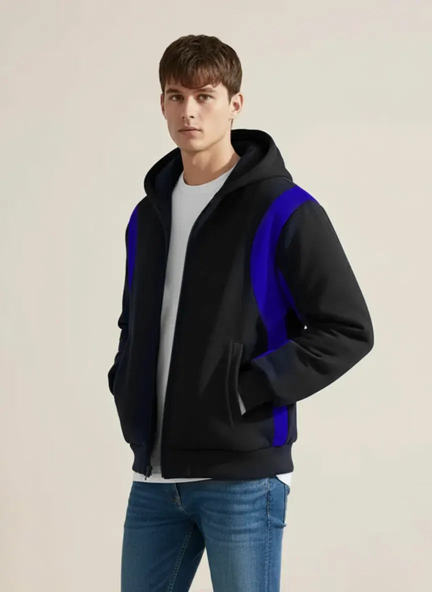 Louis Vicaci Zipper Puffer Jacket For Men-Black With Royal Blue-PH12