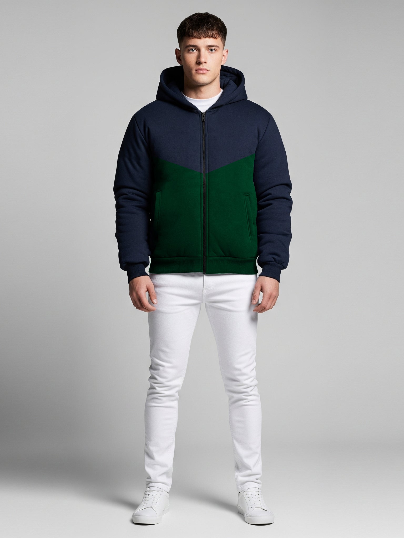 Payper Zipper Puffer Hoodie For Men-Navy & Green-PH03