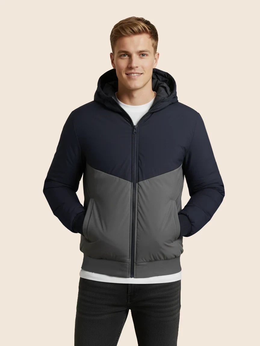 Payper Zipper Puffer Hoodie For Men-Dark Navy With Grey-PH06