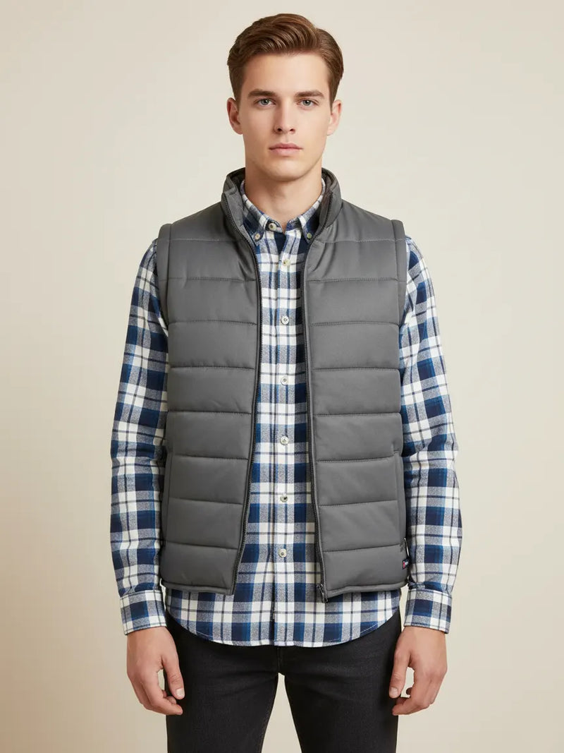 Payper Winter Sleeveless Zipper Mockneck Jacket For Men-Dark Grey-PH20