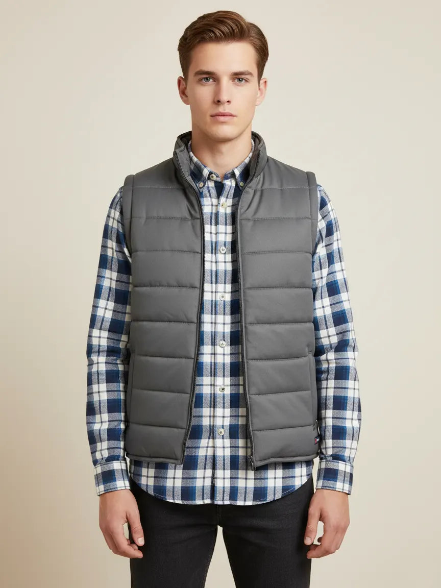 Payper Puffer Sleeveless Zipper Mockneck Jacket For Men-Dark Grey-PH20