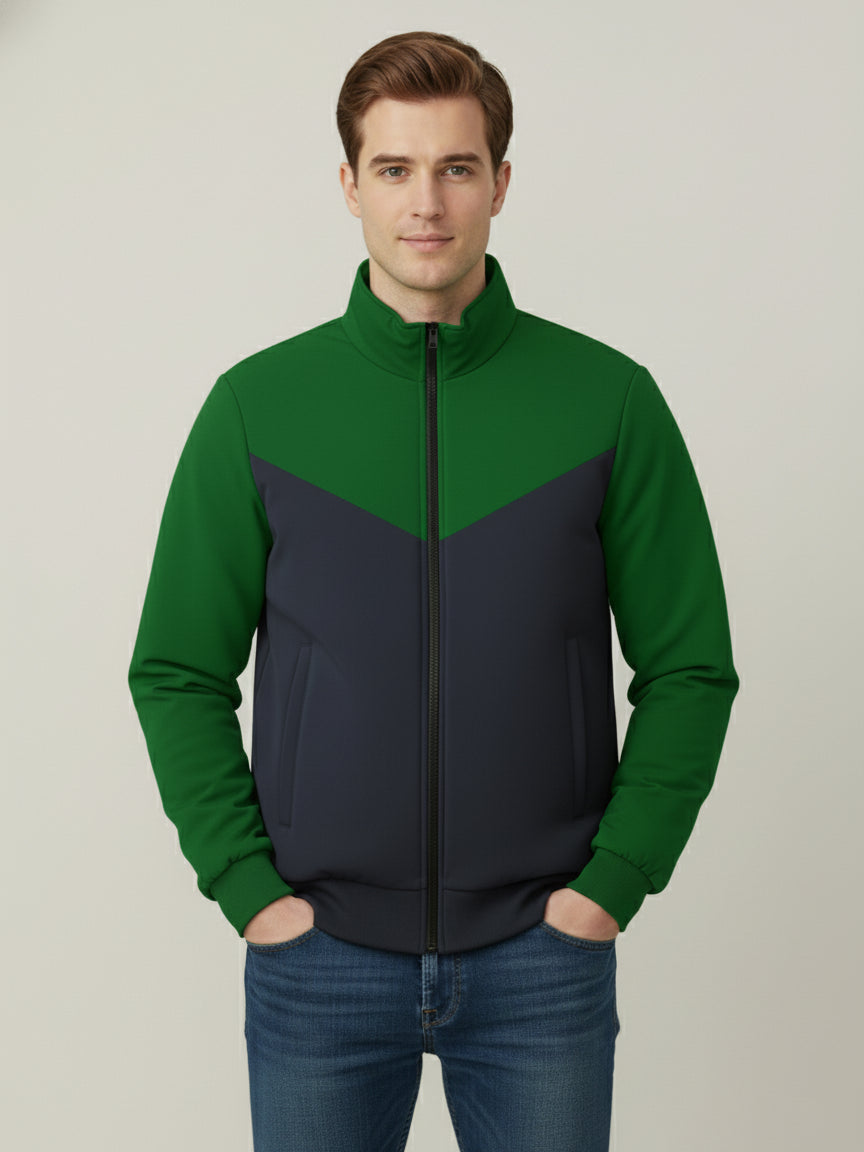 Payper Puffer Zipper Mockneck Jacket For Men-Green & Dark Navy-PH26