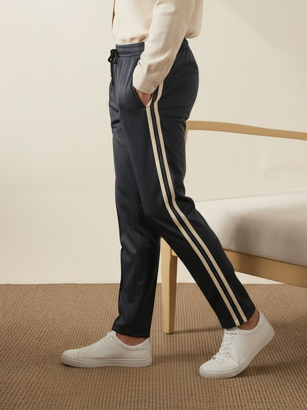 Slazenger Stylish Summer Trouser For Men-Black with Green & Blue Stripe-BR14353