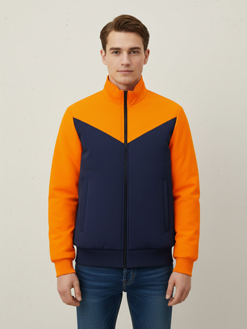 Payper Puffer Zipper Mockneck Jacket For Men-Orange & Dark Navy-PH27