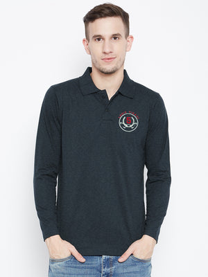 Louis Vicaci Long Sleeve P.Q Polo Shirt For Men-Dark Navy Melange-SP1749