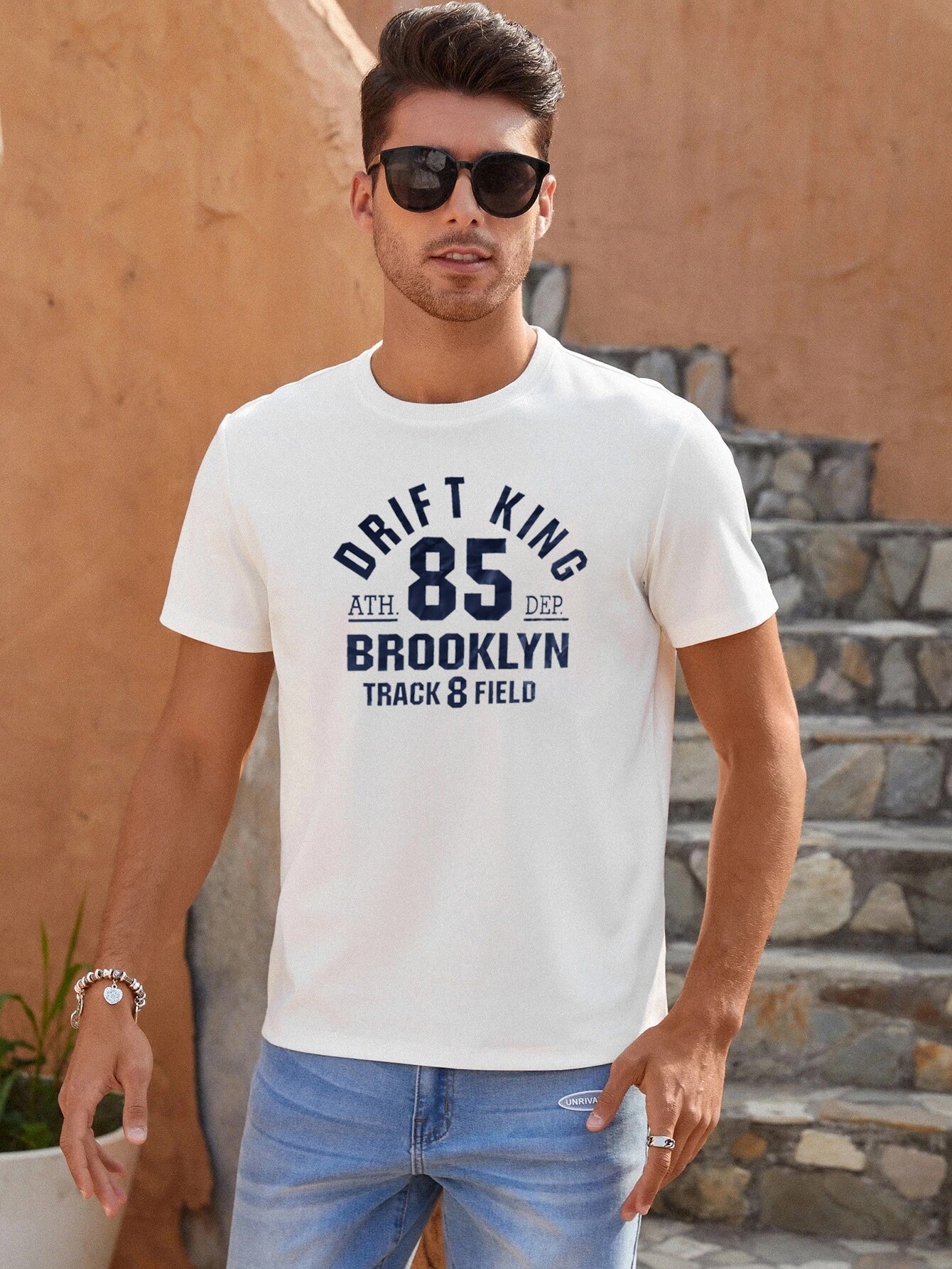 Drift King Crew Neck Tee Shirt For Men-White-SP2370