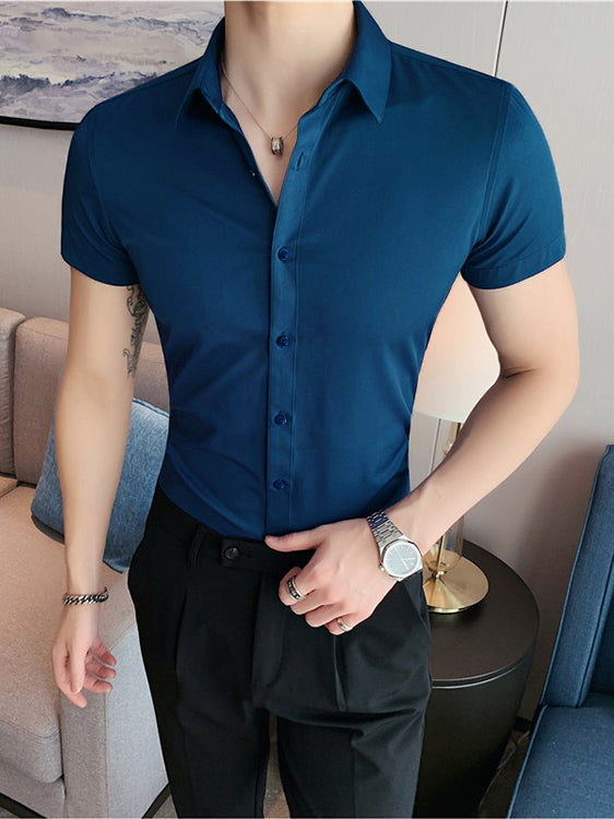 Oxen Nexoluce Super Stretchy Slim Fit Half Sleeve Lycra Casual Shirt For Men-Blue-RT1890
