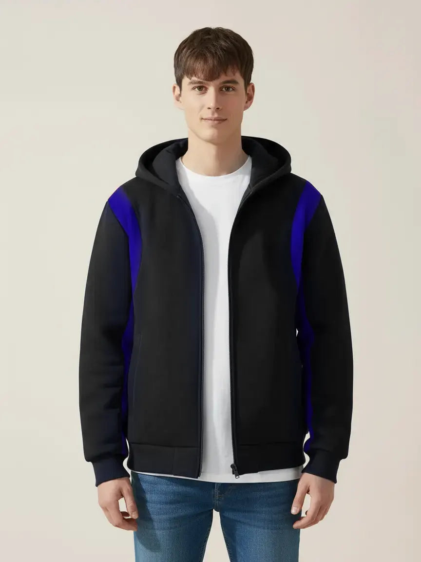 Louis Vicaci Zipper Puffer Jacket For Men-Black With Royal Blue-PH12
