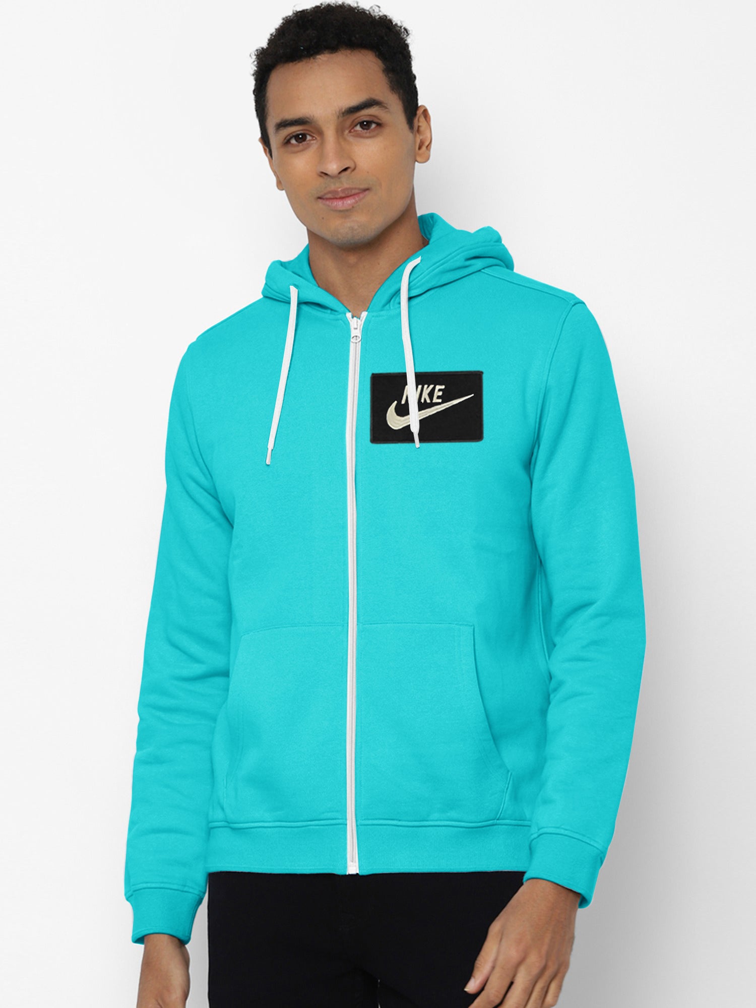 NK Fleece Zipper Hoodie For Men-Cyan-SP53