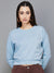 New Look Crew Neck Fleece Short Length Sweatshirt For Ladies-Sky Blue-SP3366