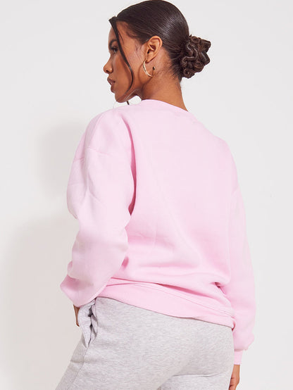 Prettylittlething Crew Neck Fleece Sweatshirt For Ladies-Pink-BE2757