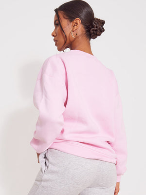 Prettylittlething Crew Neck Fleece Sweatshirt For Ladies-Pink-BE2757