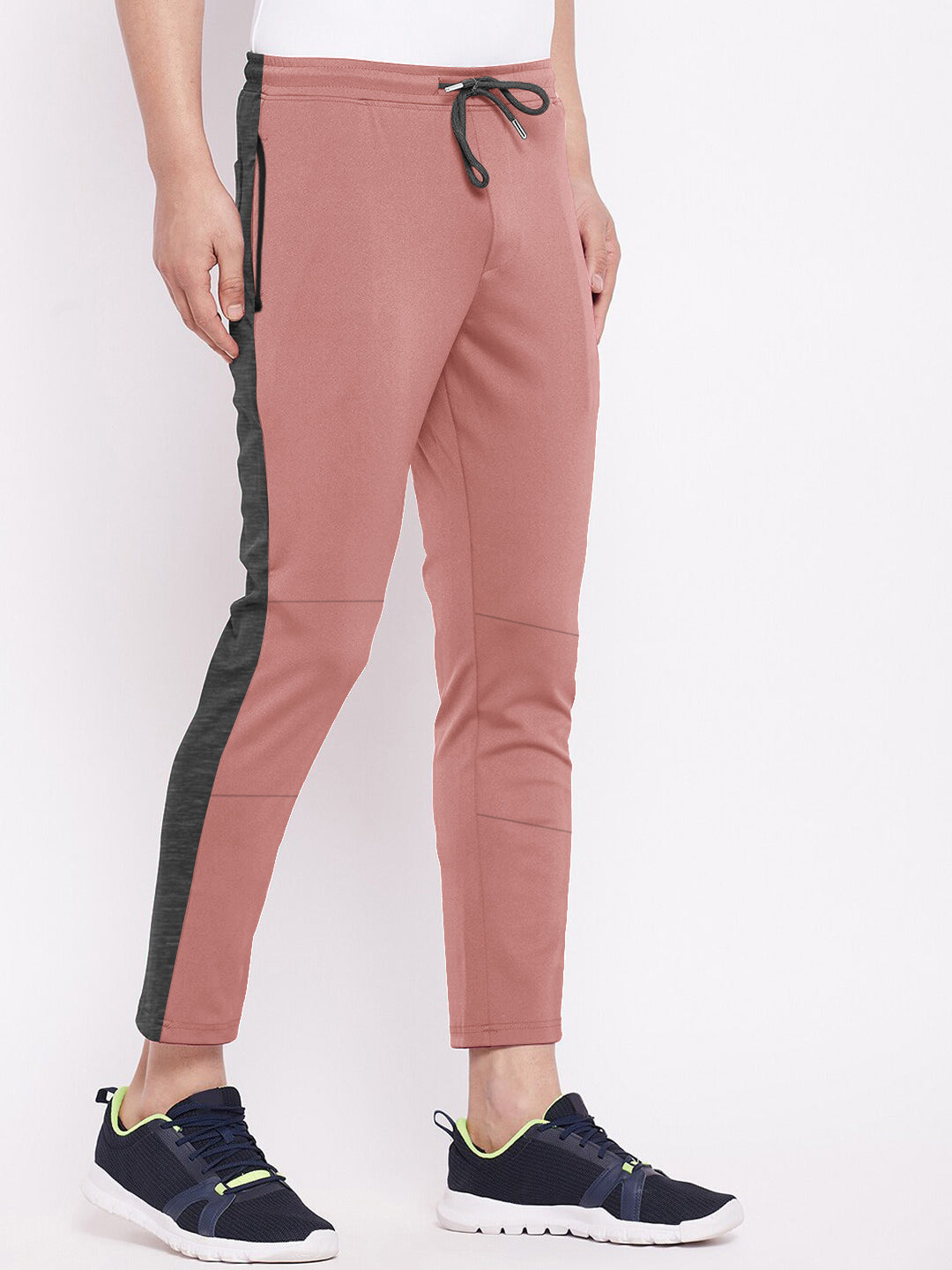 Summer Single Jersey Slim Fit Trouser For Men-Pink With Charcoal Melange Stripe-SP136/RT109