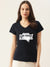 47 Summer V Neck T Shirt For Women-Black with Print-SP3128