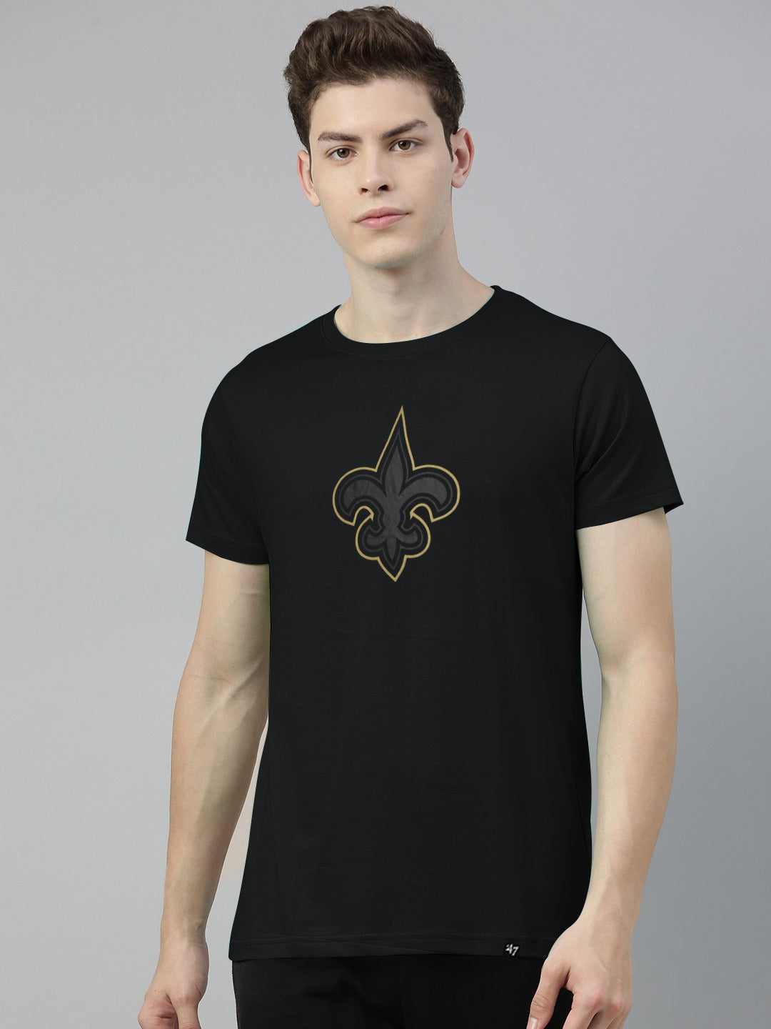 47 Crew Neck Half Sleeve Tee Shirt For Men-Black with Print-BE1113