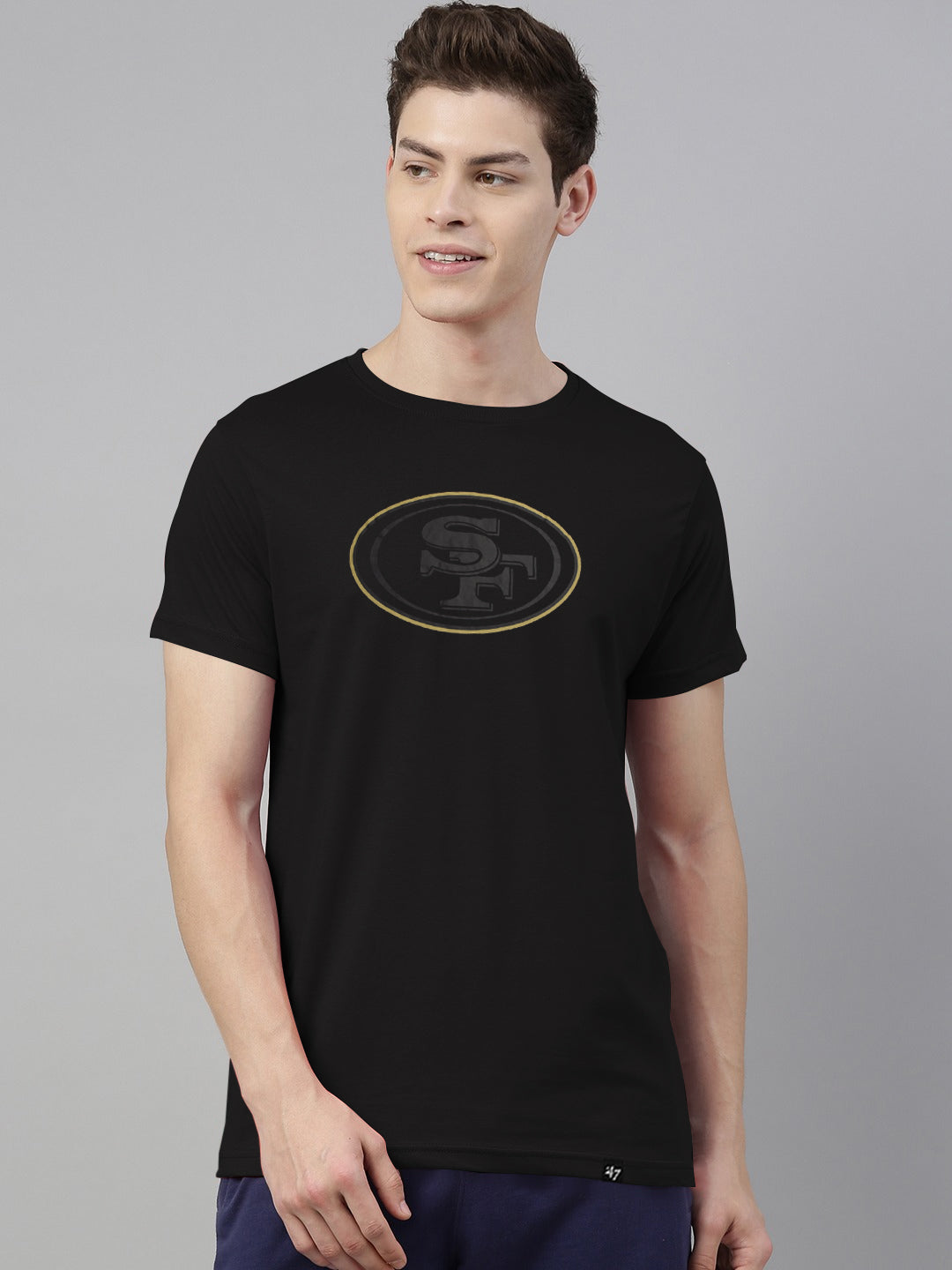 47 Crew Neck Half Sleeve Tee Shirt For Men-Black with Print-BE1120