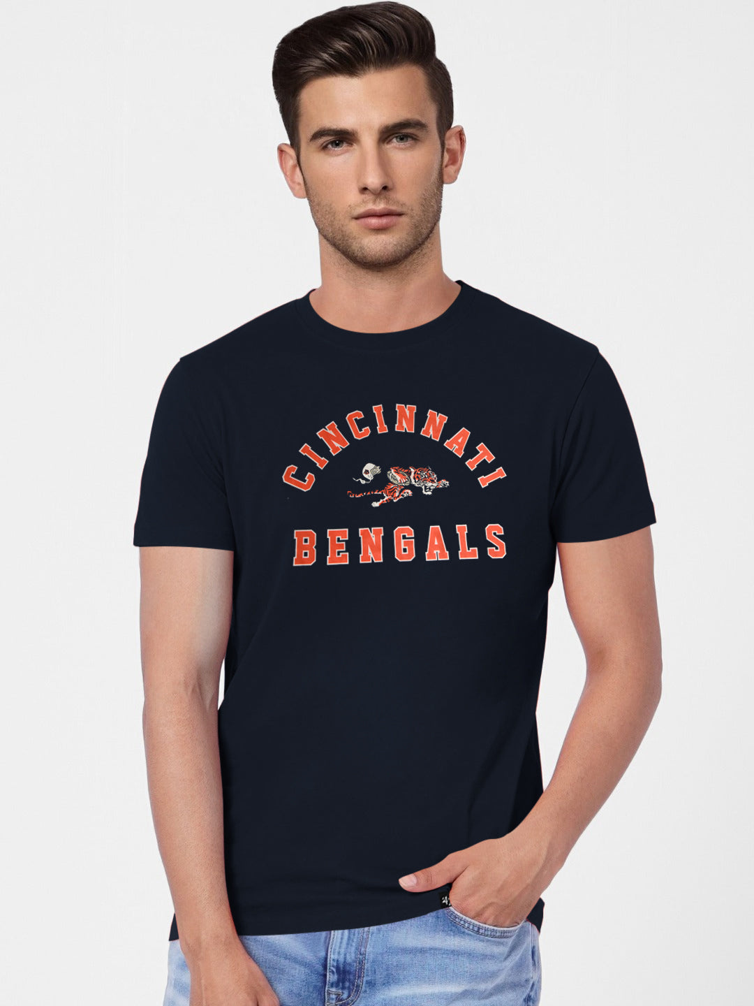 47 Crew Neck Half Sleeve Tee Shirt For Men-Dark Navy with Print-BE1098