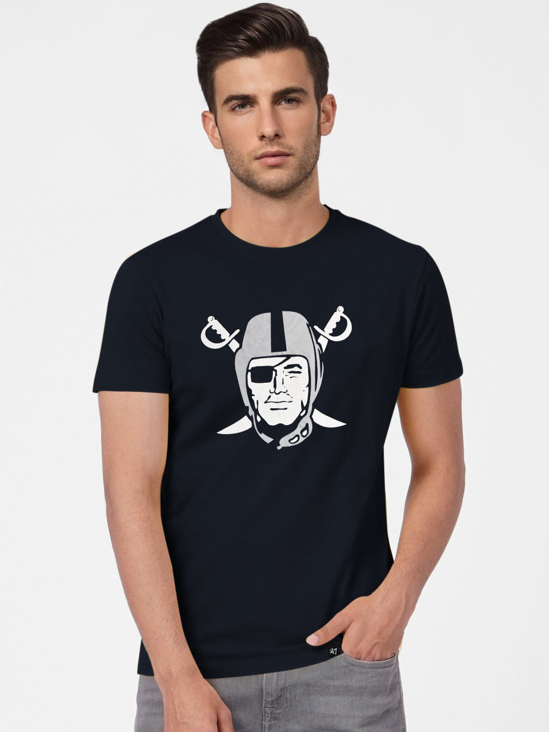 47 Crew Neck Half Sleeve Tee Shirt For Men-Dark Navy with Print-BE1102