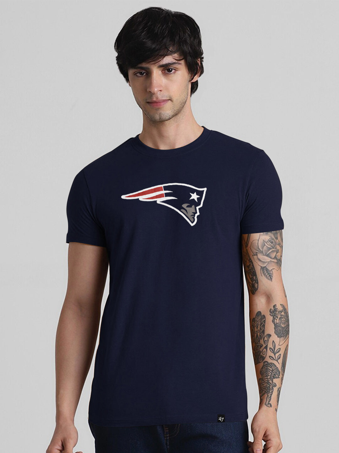47 Crew Neck Half Sleeve Tee Shirt For Men-Navy with Print-BE1106